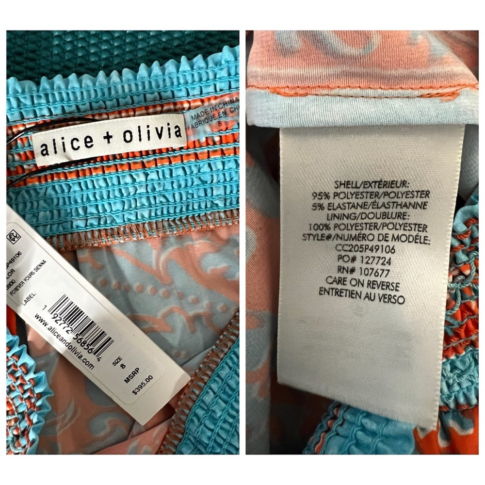 Alice + Olivia Athena Smocked Waistband Wide Leg Sienna Orange Blue Pant - Picture 14 of 17